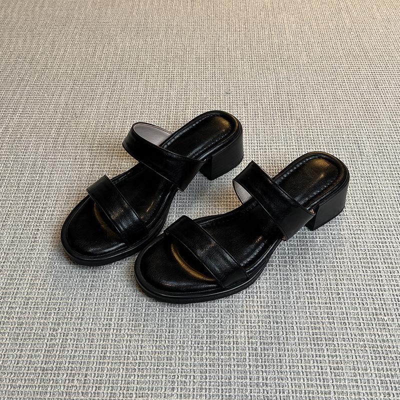 Sheepskin Version~ Retro Thick Heel with Cool Slippers Women's Summer Soft Soles Are Not Tired Feet Slippers Beach Sandals Women