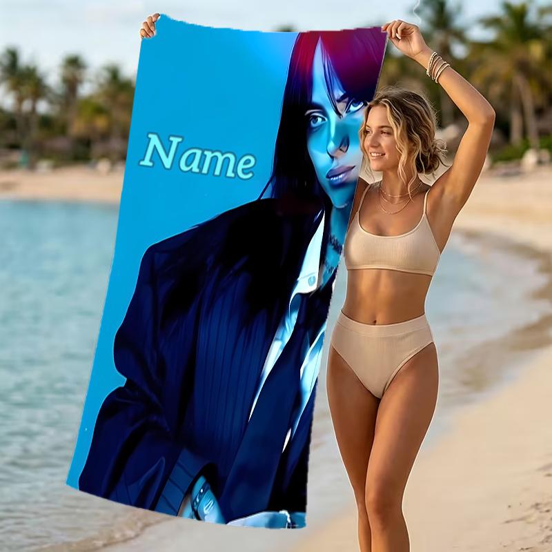 Customizable personalized beach towels Billie Eilish themed designs.Suitable for the beach, yoga, sports;ideal as beach accessories