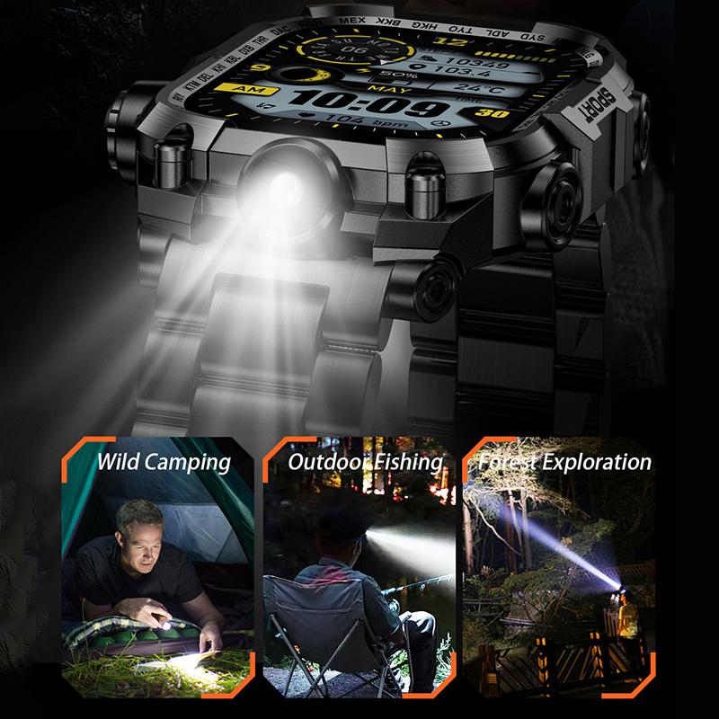 Новые многофункциональные квадратные уличные смарт-часы с большим экраном и фонариком, мониторингом здоровья, мужской спортивный браслет