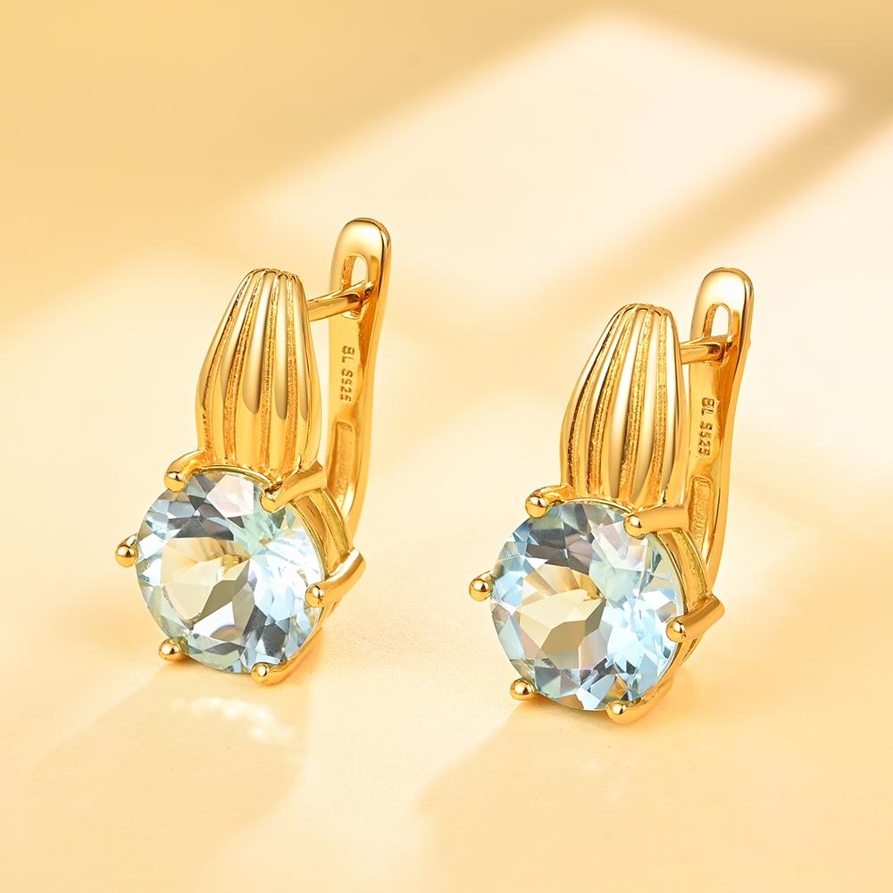 Винтажные серьги с натуральным небесно-голубым топазом, круглые 10 мм, настоящий синий драгоценный камень для женщин, серебро 925 пробы, модные украшения, повседневная одежда