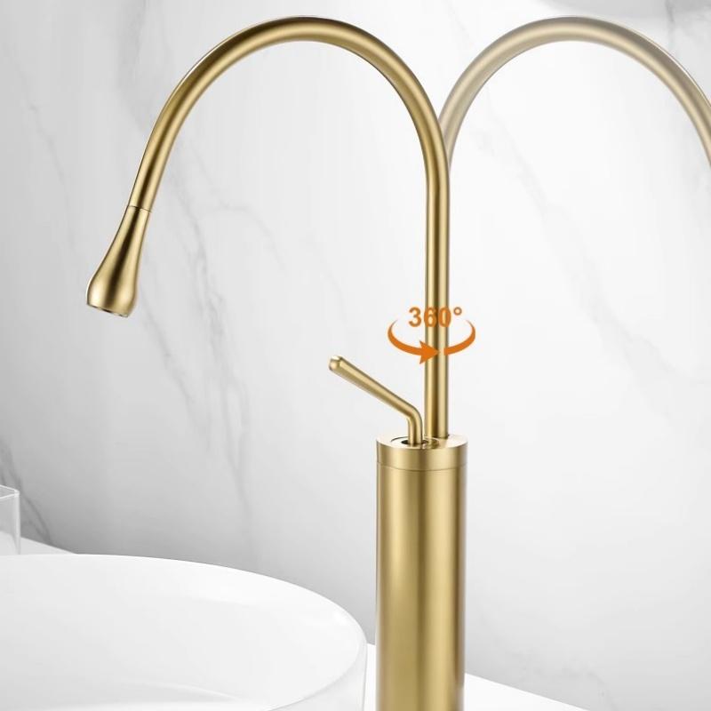 Матовый золотой медный светильник, роскошная раковина, вращающаяся раковина, кран для горячей и холодной воды для ванной комнаты