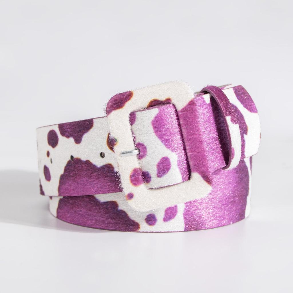 Женский пояс из искусственного меха с принтом коровы Y2K с широкой коричневой пряжкой
