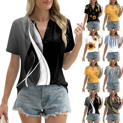 Женские летние топы с короткими рукавами и V-образным вырезом, свободные повседневные футболки