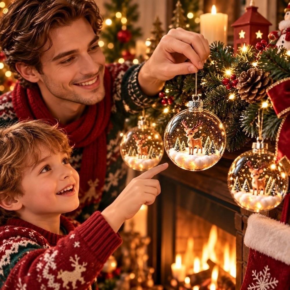 2D Flat Pattern Christmas Ball Ornament Transparent Holiday Tree Decor Living Room