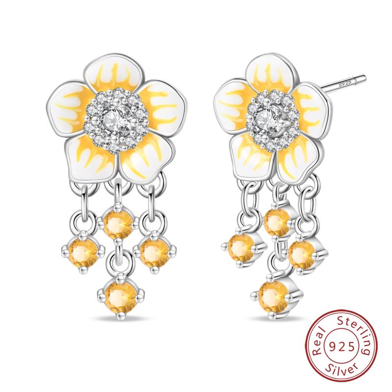 New 925 Silver Bee Butterfly Pink Lily Lotus Earrings For Women Cherry Strawberry Ear Studs Elegant Party Jewelry