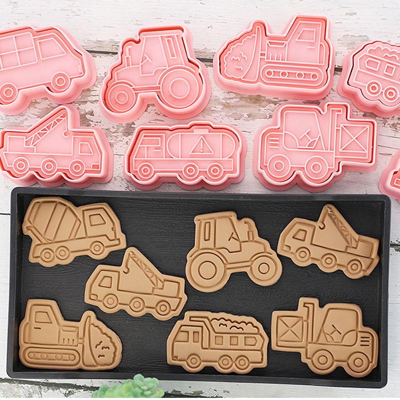 8Pcs Engineering Truck Cookie Cutter Plastic 3D Cartoon Pressable Biscuit Mold