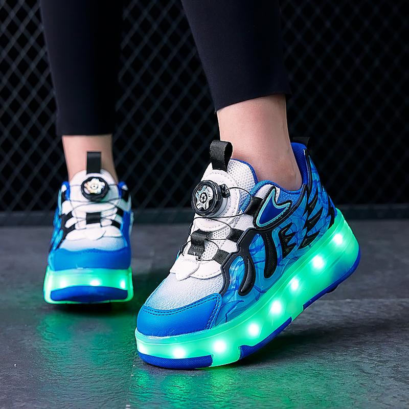 ДЕТСКАЯ четырехколесная зарядная обувь на плоской подошве, обувь со светодиодной лампой, обувь для бегунов, спортивная обувь для катания на роликовых коньках, коньки для девочек