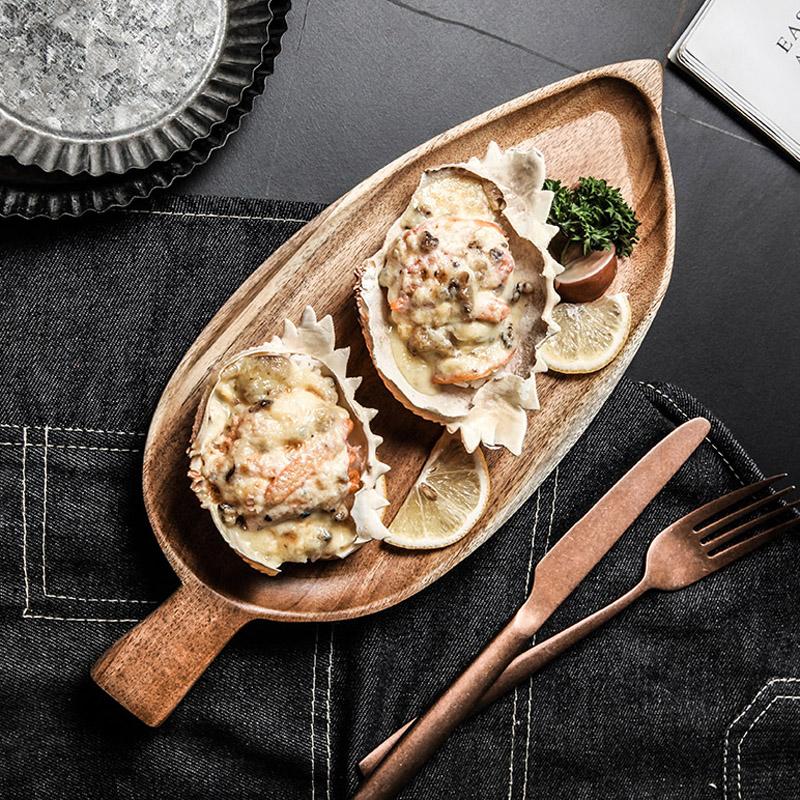 1 шт., деревянная тарелка из акации в форме листа, деревянная десертная тарелка для хлеба, большой поднос для фруктов, торта, сервировочное блюдо, деревянная посуда, столовые приборы