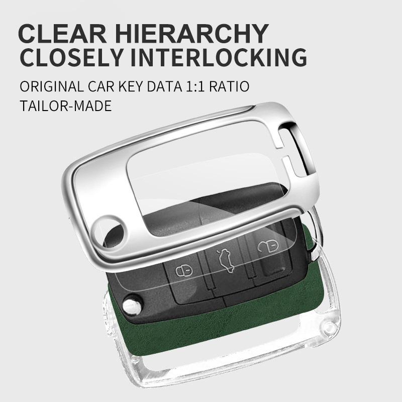 AAAAC1 Zinc Alloy Car Smart Remote Key Fob Leather Case Cover Protector Shell For Skoda Octavia 4 8 A8 2020 2021 Keychain Accessories