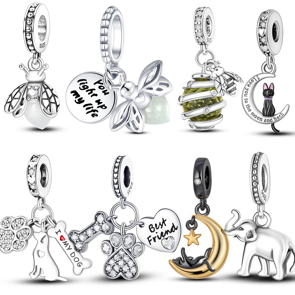 Стерлингового серебра 925 пробы, светящиеся в темноте, подвески-светлячки, подвеска в виде животного, подходит для милого модного браслета, подвески, ювелирные изделия для женщин