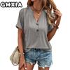 GMXIA Women's Fashion Casual Leisure Solid Color Print Short Sleeve V Neck Blouses & Shirts