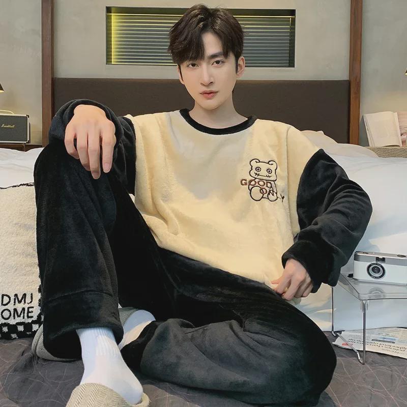 Men's Winter Pajamas Set - Thick Coral Fleece and Velvet Warm Flannel, Large Sizes Available