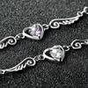925 Silver Crystal Beaded Bracelet with Angel Wing & Heart Charm, Korean Style Double Layer for Women - Perfect Christmas Gift or Couple's Jewelry