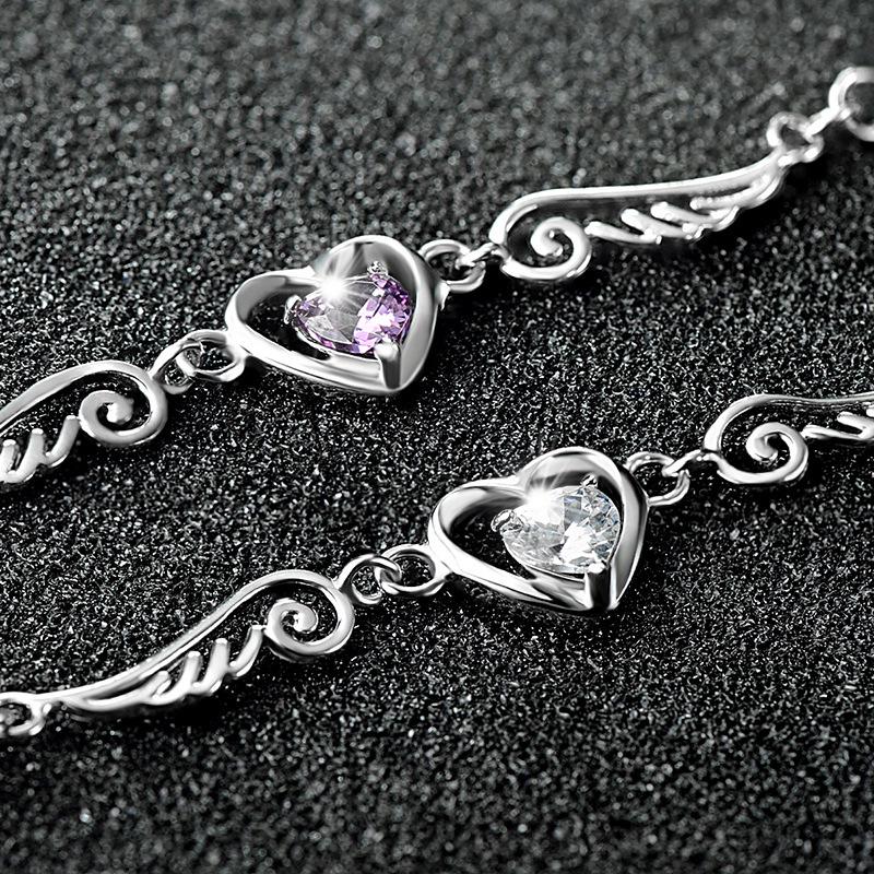 925 Silver Crystal Beaded Bracelet with Angel Wing & Heart Charm, Korean Style Double Layer for Women - Perfect Christmas Gift or Couple's Jewelry