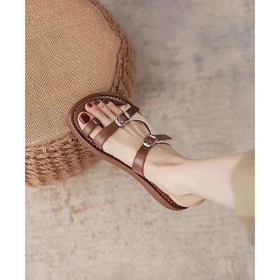 Версия из мягкой кожи~ летние женские шлепанцы с открытым носком на плоской подошве, тапочки на перемычке, крутые шлепанцы на толстой подошве, пляжные римские сандалии