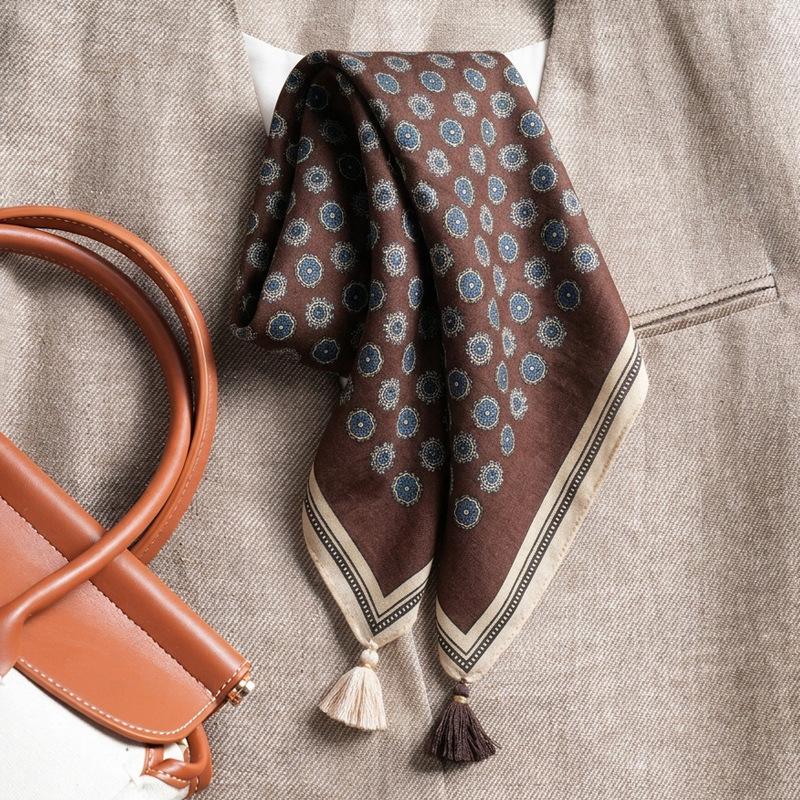 Silk Wool Double-Sided Heterochrome Ethnic Style Retro 70 Velvet Small Square Scarf Silk Scarf Women'S Warm Shawl Light Luxury Scarf Scarf