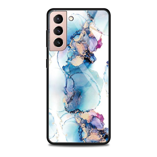 Чехол из закаленного стекла для Samsung Galaxy S21 S20 Ultra S10 Plus Lite S20fe 5g S10e S9 S8, бампер, чехол, шикарный мрамор, золотая фольга