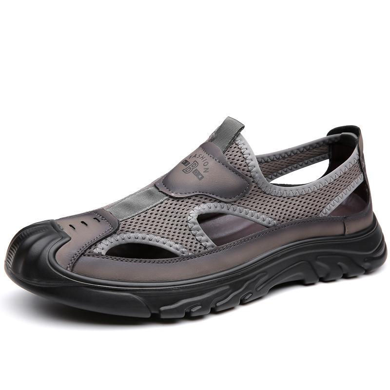 Hollow Men'S Sandals Soft-Soled Mesh Roman Casual Beach Hole Breathable Bag Head Leather Shoes