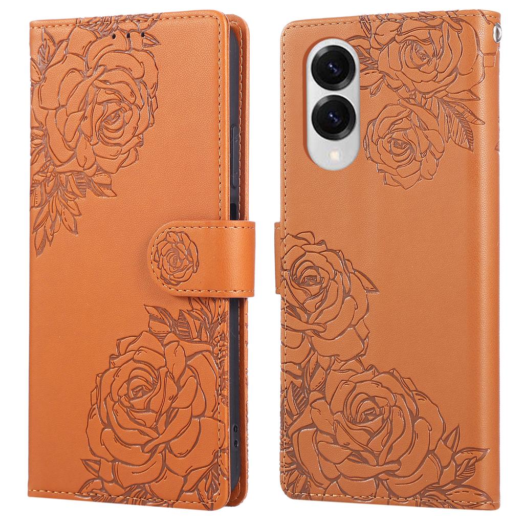 Для Samsung Galaxy S25 Чехол-книжка Edge из ПУ кожи с рисунком розы и 3 отделениями для карт