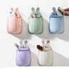 1pc Cute Rabbit Storage Rack No Punching Marking Required Makeup Brush Storage Box Bathroom Wall Mounted Toothbrush Holder