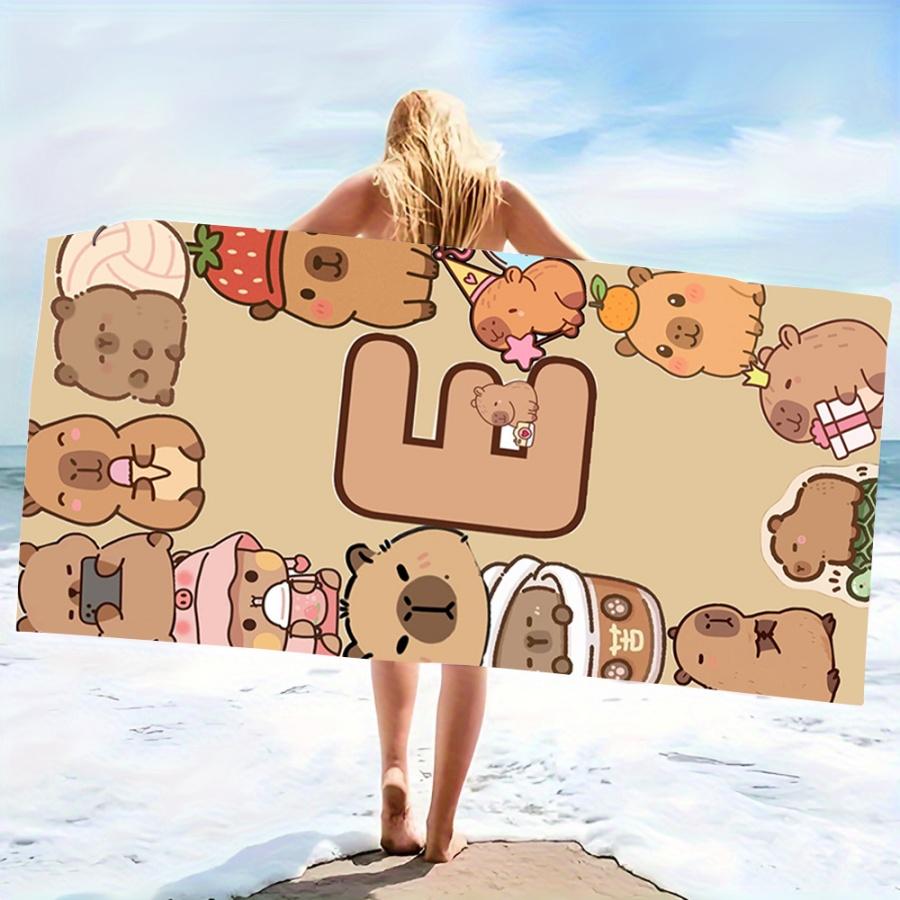 Cute Capybara Border Beach Towel - Super Absorbent Quick Dry Microfiber, Soft Sand-Free Blanket for Picnic & Outdoor Relaxation