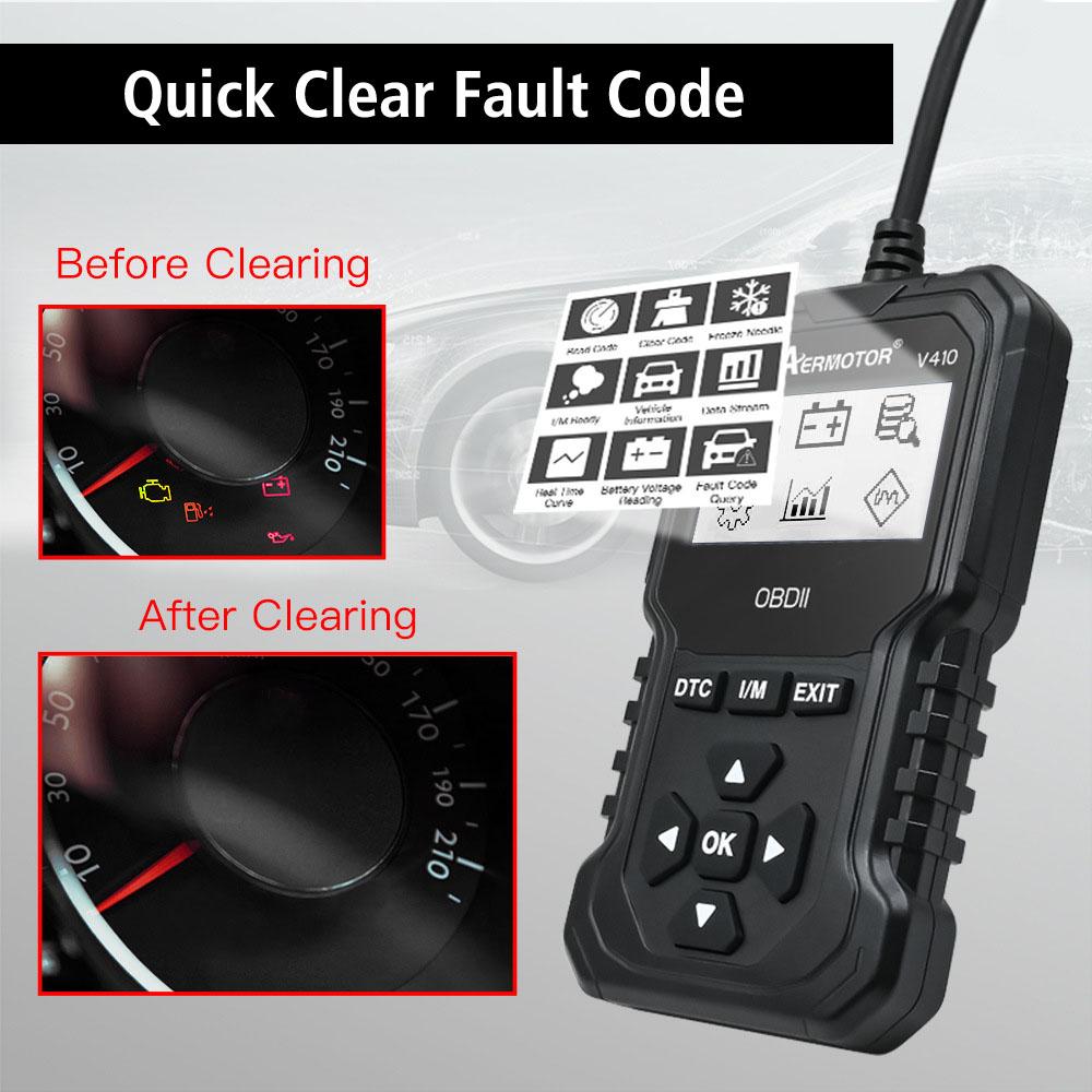Датчик кислорода аккумулятора двигателя EVAP тестер EOBD OBD 2 сканер кодов неисправностей очистка автомобиля диагностические инструменты V410 OBD2 считыватель кодов