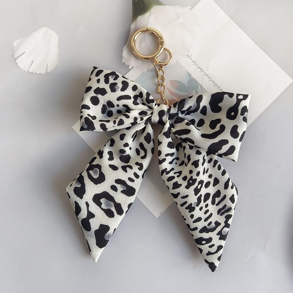 Polyester Leopard Print Keychain Fabric Keyring Accessory Y2K Style Bow Bag Charm Gift