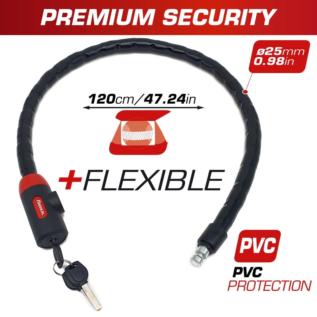 RADIKAL RK520 Articulating Padlock with Motorcycle Chain Flexible Articulating Ball Joint for Closing Armored Safety Steel Anti-Theft Bicycles,