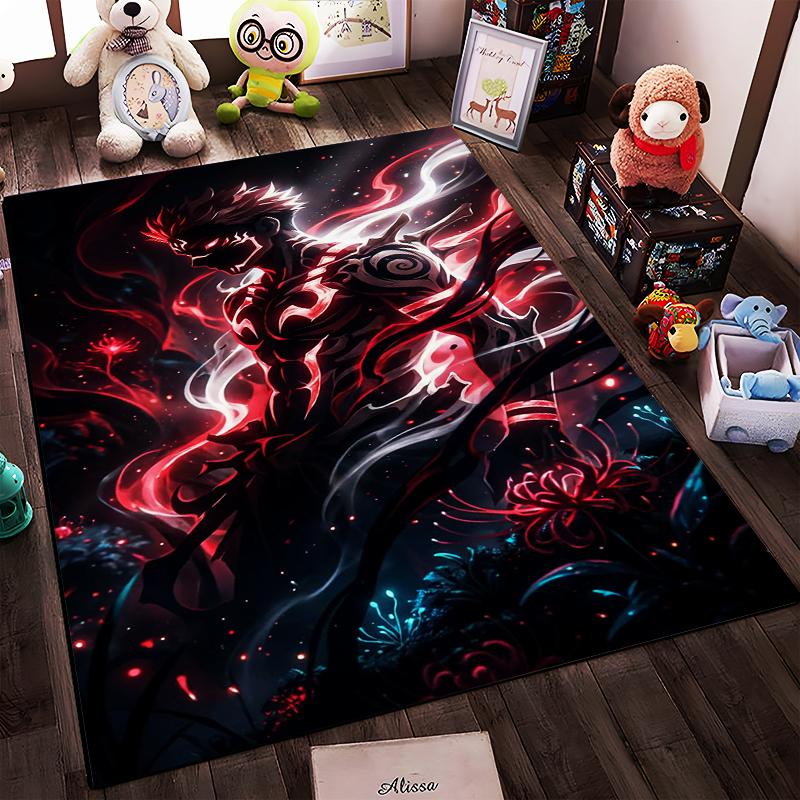 "Abstract Warrior Design Carpet with Glowing Red and Black Patterns" Suitable for use as an anti-slip for living room bedroom sofas