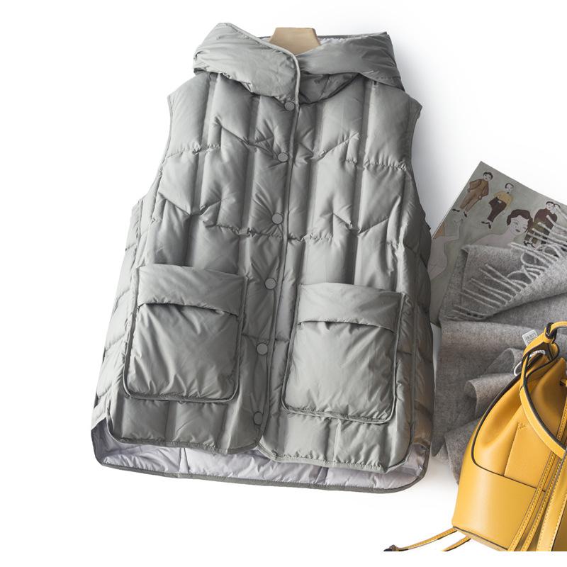 Women's Lightweight Warm Plus Size Vest Seamless White Duck Down Ultralight Sleeveless Jacket Peplum Vests