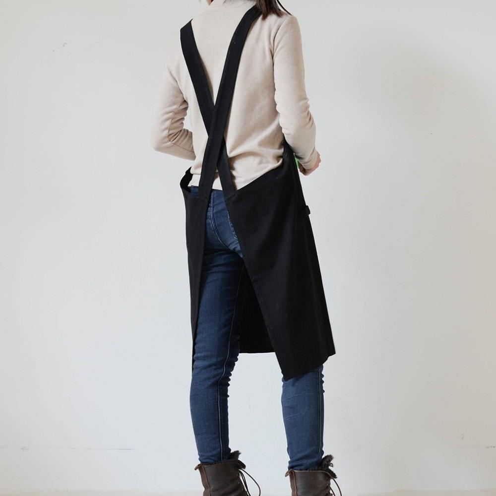 Simple Pocket Apron Cotton Household Waterproof Apron Durable Unisex Work Clothes Coffee Shop