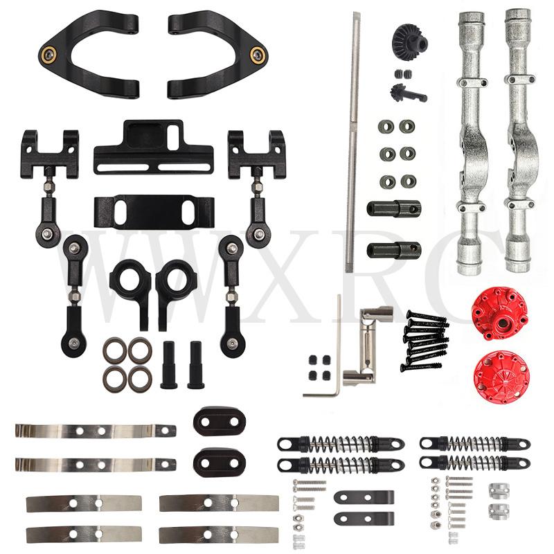 WPL D12 Metal Rear Axle Kit Front Rear Shock Absorber Leaf Springs Steering Cup Upper Lower Swing Arm Slider Set Upgrade Parts