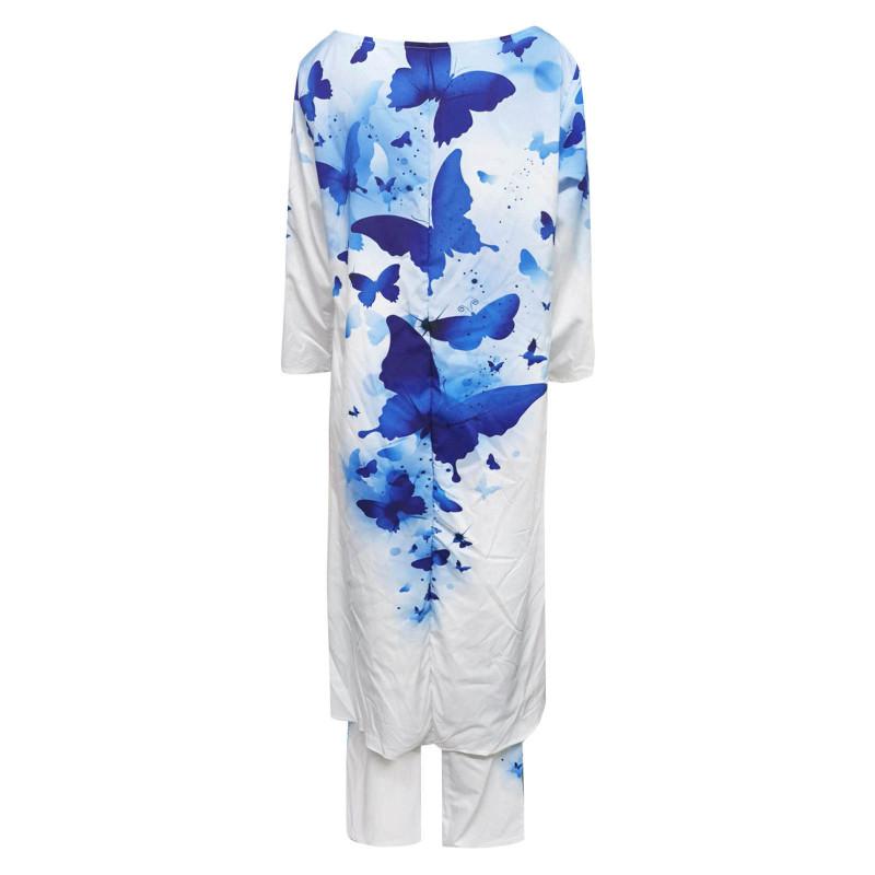 Женский комплект, модный повседневный свободный топ больших размеров с укороченными рукавами и принтом нестандартной формы + прямые брюки