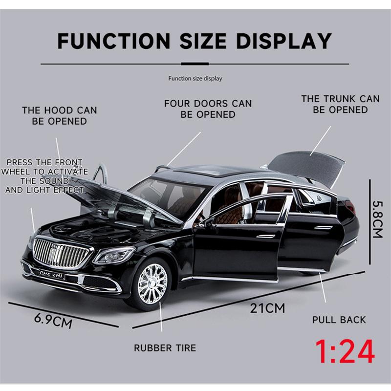 1:24-масштабная модель автомобиля класса люкс Benz S600 из сплава, отлитые под давлением металлические игрушечные транспортные средства, модель автомобиля с высоким имитационным звуком и светом, подарок для детей
