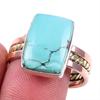 Natural Tibetan Turquoise Gemstone 925 Solid Silver Two Tone Ring Size 10US O4s79