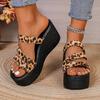 Women'S Fashionable Leopard Print Wedge Sandals - Elegant Slip-On Thick Sole Platform Heels with Ankle Strap, Summer Style