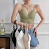 Summer Thin Ice Silk Seamless Comfort Outside Wear Halter Vest Beautiful Back Small Chest Push-up Bra French Triangle Cup Underwear Woman