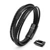 Premium Bracelet Genuine Black Brown Leather Magnetic Stainless Steel Clasp Comes with Jewelry Box Perfect No Jewels [SERASAR] [Wild] Men's &