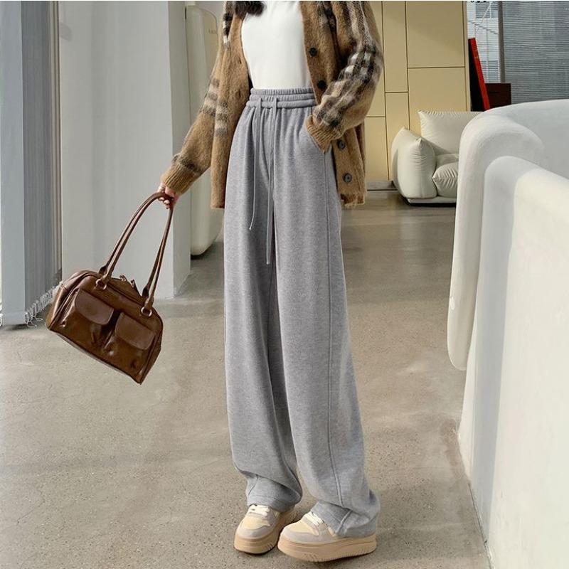 Вязаные женские брюки палаццо Зимний новый стиль Плюшевые с высокой посадкой Драпированные брюки-шаровары Мягкие и эластичные Повседневные Теплые Прямые Брюки из клейкого риса