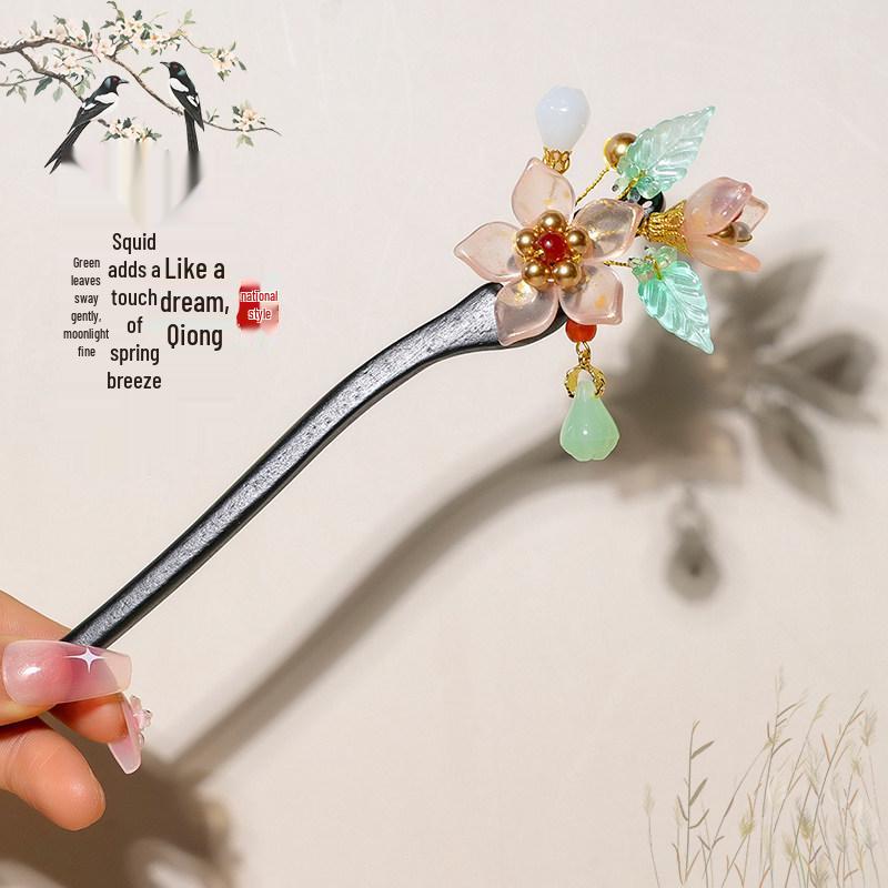 Elegant Wooden Chinese Tassel Hairpin for Hanfu | Women's Ancient Costume Hair Bun Accessory & Styling Ornament Gift.