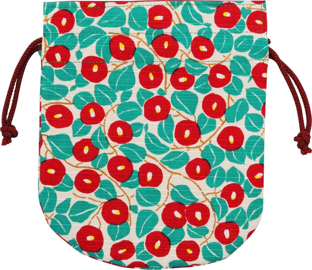 Kyoyu Yumeji Drawstring Round Drawstring Camellia Design Bag, Bag,