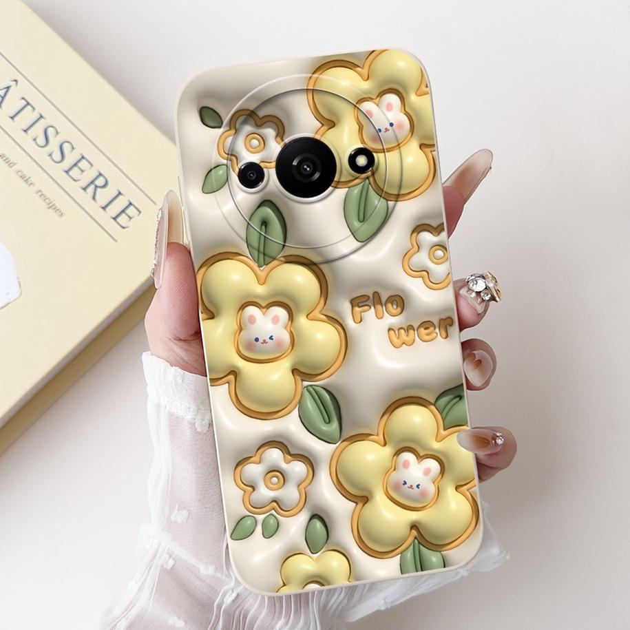 Чехол для Xiaomi Redmi A3 2024 Новый Модный Квадратный Силиконовый Цветочный Чехол для Защиты Объектива Камеры для Xiaomi Poco C61 RedmiA3 Бампер