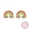 100 %925 Solid Real Sterling Silver 5mmx12mm Rainbow Cloud With Cz Stud Earring For Teen Girl Friend Kid Lady Xy1029