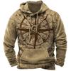 Vintage Men's Hooded Sweatshirt Tops Compass Print Harajuku Hoodie For Men Winter Oversized Casual Clothes Male Daily Streetwear