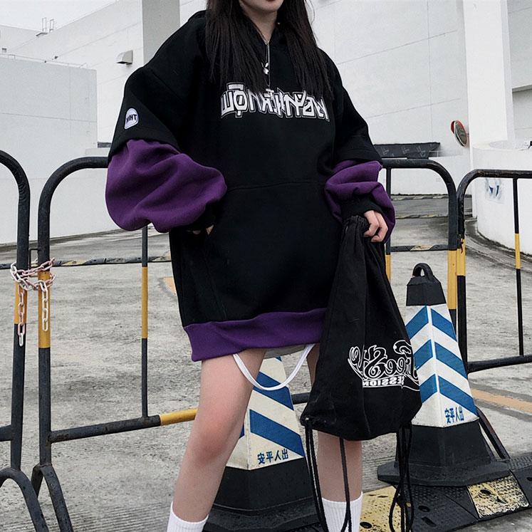 M ~ 4XL Y2K Топ женские толстовки с принтом готические темные толстовки свободный искусственный свитер из двух частей женский осенне-зимний плюс бархатная толстая куртка с капюшоном