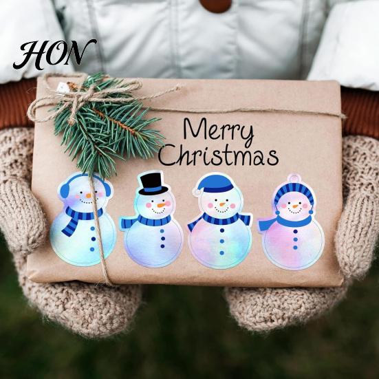 Winter Theme Party Supplies 500PCS Shiny Snowman Stickers, Waterproof Self Adhesive Labels, Round Kids School Holiday Crafts Decorative Packaging