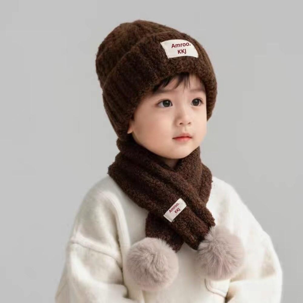 Knitted Knit Beanie Scarf Warm Plush Baby Beanie Hat New Pom Pom Scarf Boys Girls