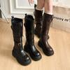 Пряжка на ремне, но ботфорты женские 2025 осень и зима британский стиль тонкие Майяр толстая подошва высокие рыцарские сапоги