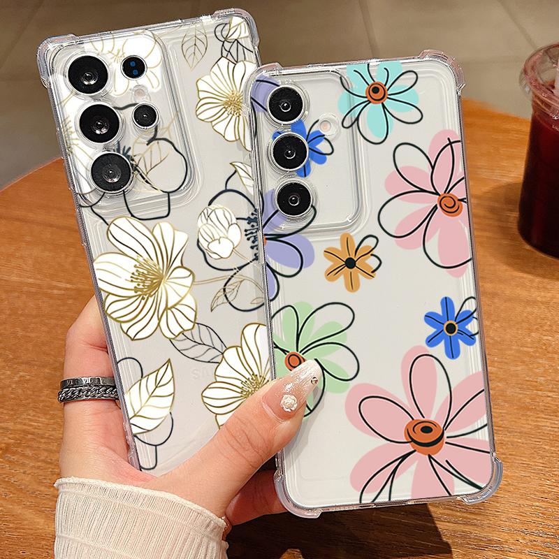 Чехол для телефона с цветочным узором для Samsung Galaxy S26 S25 S24 S23 Ultra S22 S26 Plus S21 S24 S25 FE Прозрачный Ударопрочный Мягкий Чехол