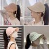 Summer Empty Top Hat Women Cotton Adjustable Visor UV Protection Solid Color Sports Caps Sunscreen Hiking Cap Can Hold A Mask